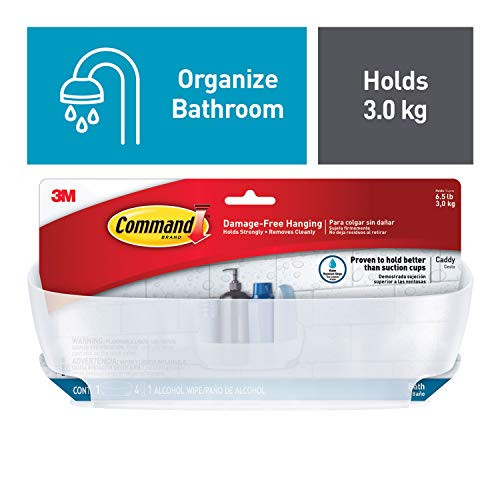 Command Shower Water-Resistant, Clear Frosted, 1 Caddy, 4 Strips (BATH11-ES), 4.8 x 11.3 x 6",