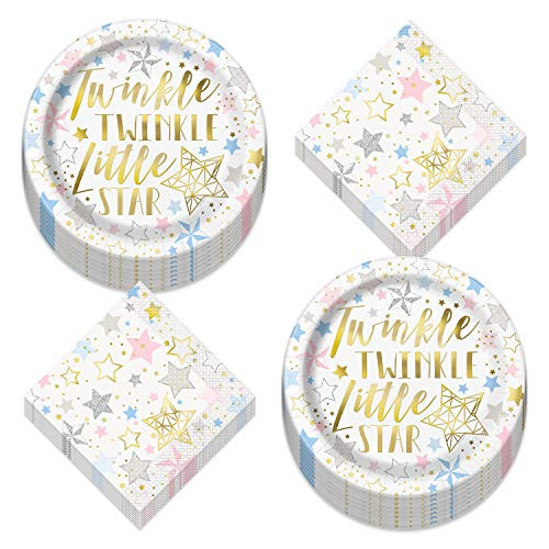 Twinkle Little Star Metallic Party Supplies - Shiny Gold Star Paper Dinner Plates and Luncheon Napkins (Serves 16) Twinkle Little Star Metallic Party Supplies - Shiny Gold Star Paper Dinner Plates and Luncheon Napkins (Serves 16)