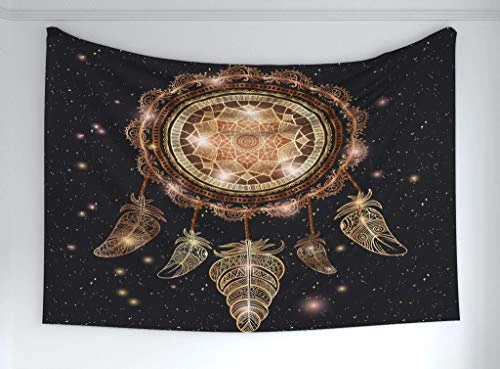 Ambesonne Mandala Tapestry, Dreamcatcher Motif Magic Feathers Hippie Design on Starry Backdrop, Fabric Wall Hanging Decor for Bedroom Living Room Dorm, 60 inch X 40 inch, Dark Grey
