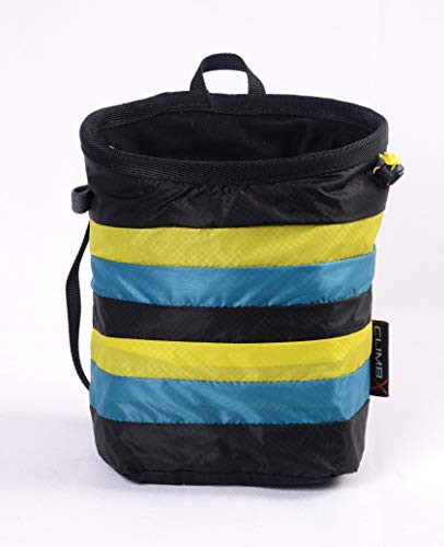 CLIMBX Fix-A Rock Climbing Bouldering Nylon Chalk Bag with Chalk Ball (Black/Yellow/Blue)