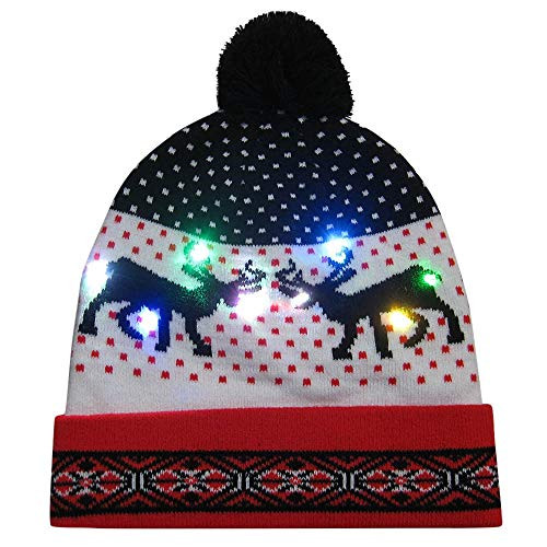 VEKDONE LED Christmas Hats,Novelty Light Up Hat Knitted Ugly Sweater Holiday Hats Flashing Xmas Party Hat