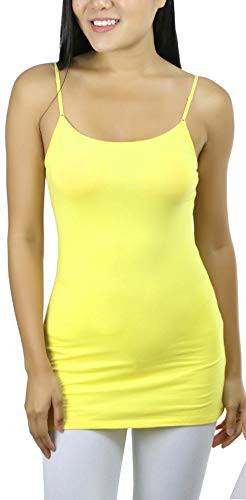 ToBeInStyle Womens Long Layering Cotton Tank Top w/Adjustable Spaghetti Straps - Medium - Yellow