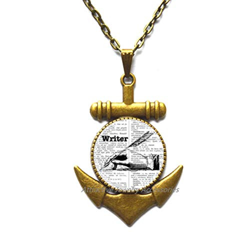 Wklo0avmg Writer Anchor Necklace, Gift for Writer, Typewriter Jewelry, Author Anchor Necklace, Writers Gift, Writing Quill, Gift for Author Writing,QK0O112
