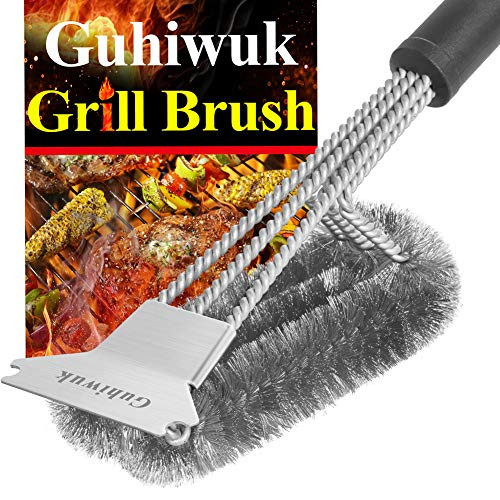 Guhiwuk Grill Brush and Scraper - 18 Inch Stainless Steel Wire Bristle Cleaner Brush - Barbecue Cleaning Brush for Gas/Charcoal Grates - BBQ Grill Accessories