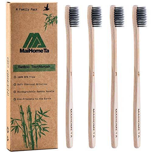 Bamboo Toothbrush, Biodegradable Soft Bamboo Charcoal Toothbrushes (BPA Free), 4 Pack Eco Friendly Natural Organic Toothbrush, Individually Numbered - 100% Smooth Bamboo Handle Tooth brushes Bamboo Toothbrush, Biodegradable Soft Bamboo Charcoal Toothbrushes (BPA Free), 4 Pack Eco Friendly Natural Organic Toothbrush, Individually Numbered - 100% Smooth Bamboo Handle Tooth brushes