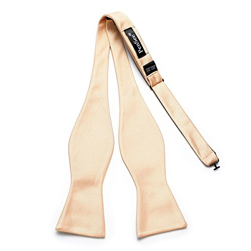 PenSee Mens Exquisite Woven Silk Self Bowtie Solid Plain Bow Ties, (Light Khaki)