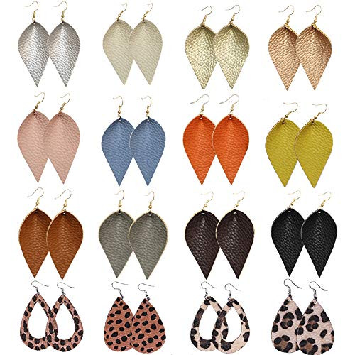 16 Pairs Leather Earrings Lightweight Faux Leather Leaf Dangle Teardrop Earrings Antique Handmade Earrings for Women Gift 16 Pairs Leather Earrings Lightweight Faux Leather Leaf Dangle Teardrop Earrings Antique Handmade Earrings for Women Gift