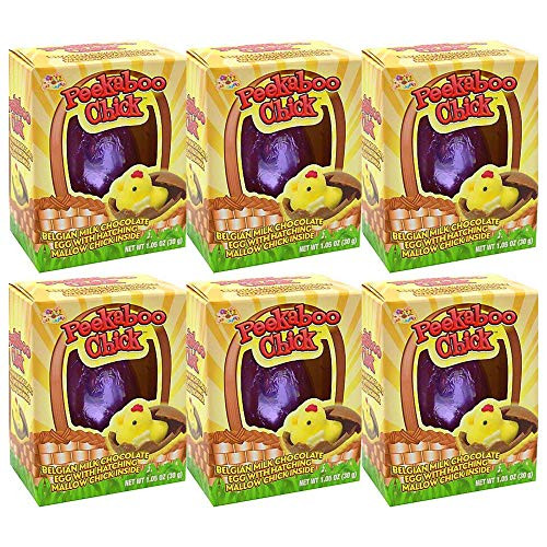 Belgian Milk Chocolate Peekaboo Chicks Easter Eggs with Marshmallow Center Basket Stuffers, Pack of 6