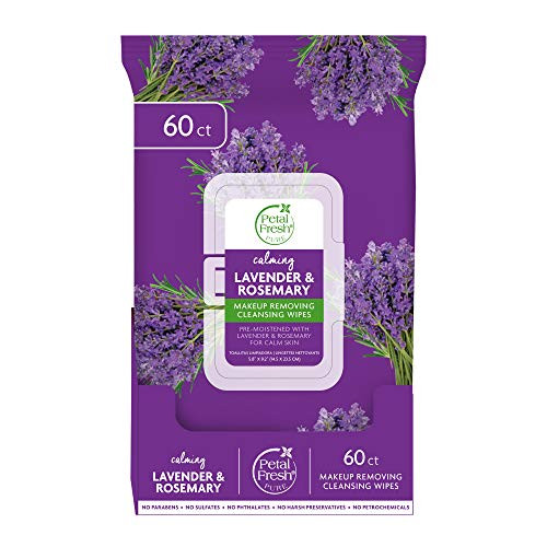 Petal Fresh Calming  and  Healing Lavender  and  Rosemary Makeup Removing, Cleansing Towelettes, Gentle Face Wipes, Daily Cleansing, Vegan and Cruelty Free, 60 count