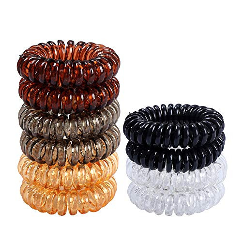 Spiral Hair Ties(10pcs),Coil Hair Ties for Thick Hair,Phone Cord Hair Ties for Women or Kids Girl,Ponytail Holder Hair Ties with Plastic Spiral