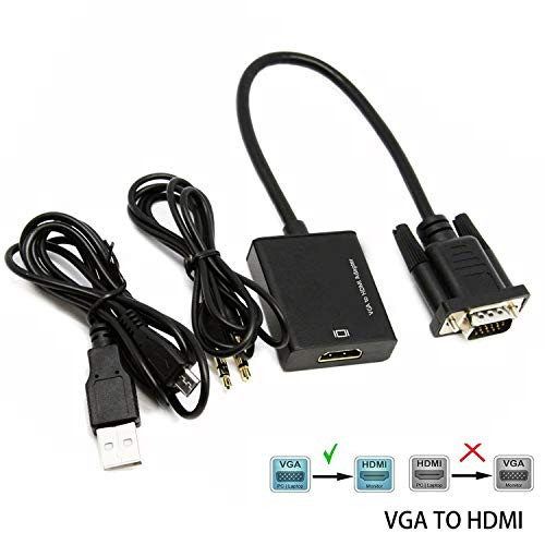 VGA to HDMI Adapter, 1080P VGA to HDMI Cable Converter (Male to Female) for Computer, Desktop, Laptop, PC, Monitor, Projector, HDTV with Audio Cable and USB Cable