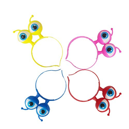 Toyvian 4PCS Flashing Headband LED Light Up Alien Head Boppers Children Big Eyes Glowing Hair Hoop Christmas Party Favor (Ramdom Color)