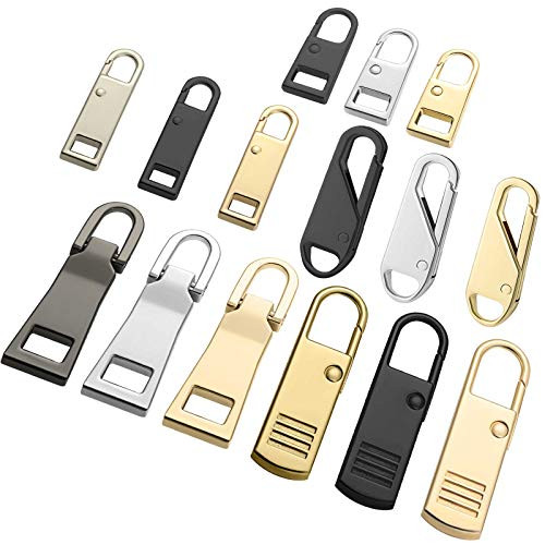 15 Pieces Zipper Pull Replacement Tab Luggage Zipper Pull Extension Strong Metal Zippers Handle Mend Fixer Zipper Tab Repair for Suitcases Backpack Jacket Coat Boots, 5 Styles