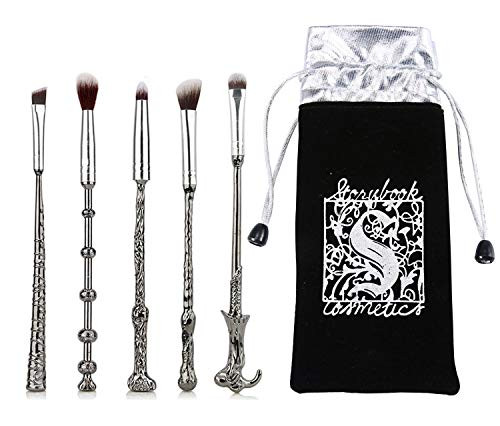 Harry Potter Makeup Brushes Kit 5Pcs with Bag Magic Wizard Wand Metal Make Up Brush Set Tool for Foundation Powder Concealers Eye Shadows Eyeliner Blending Eyeshadow Face Pencil Lip Palette Beauty