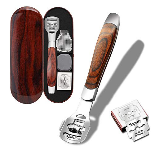 Foot Care Pedicure Tools Callus Shaver with Wood Handle, Foot File Heads and 10 Blades, Professional Skin Remover Kit for Removing Hard, Cracked, Dead Skin Cells