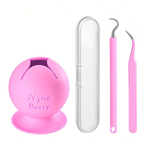 iVyne Berry and Silicone Vinyl Weeding Tool Kit/Set Includes Suction Vinyl Weeding Scrap Collector  and  Holder, Craft Tweezer  and  Weeding Tools for Vinyl, Cricut Machine Art  and  Scrap Storage (Pink)
