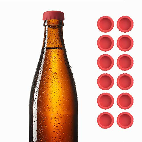 Joso Bottle Caps, Beer Saver Silicone Rubber Bottle Cap, Soda Bottle Stopper Hat, Reusable Reseal, 12 Pack Red for Beer, Soda, Soft Drink, Wine, Home Brewing, Kitchen Gadgets Kit 1.18in