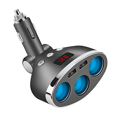 Anliato Car Charger, 120W 3-Socket Cigarette Lighter Power Adapter DC Splitter 3.1A Dual USB Car Charger 12/24V with LED Voltage Display for Smartphone