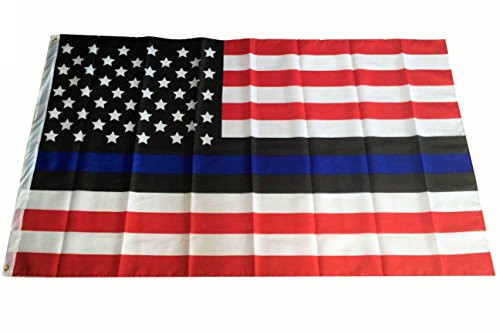 USA Thin Blue Line Flag (Red, White, Black, Blue) for Police and Law Enforcement 3x5 Feet Printed American Flag with Grommets by TrendyLuz Flags