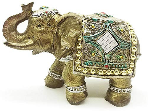 Mose Cafolo~ Brass Bronze Color 6 inch Elegant Elephant Trunk Feng Shui Statue Wealth Lucky Figurine Home Decor Gift