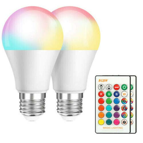 RGB LED Light Bulb, Color Changing Light Bulb, Dimmable 2700K Warm White, 3W E26/E27 Screw Base RGBW Bulb,Flood Light Bulb, 16 Color Choices plus IR Remote Controller (2 Pack)
