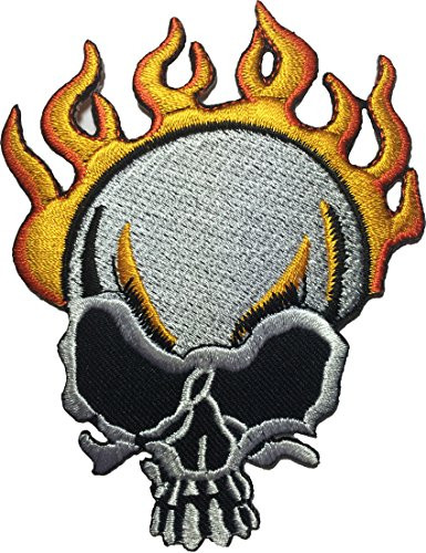 Papapatch Skull Burn on Fire Motorcycles Biker Embroidered Sewing Iron on Patch (IRON-SKULL-FIRE)