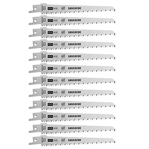 12-Piece 6 Inch Reciprocating Saw Blades, SUNGATOR Saw Blades for Wood Cutting, Straight and Fast Cutting (6 TPI)