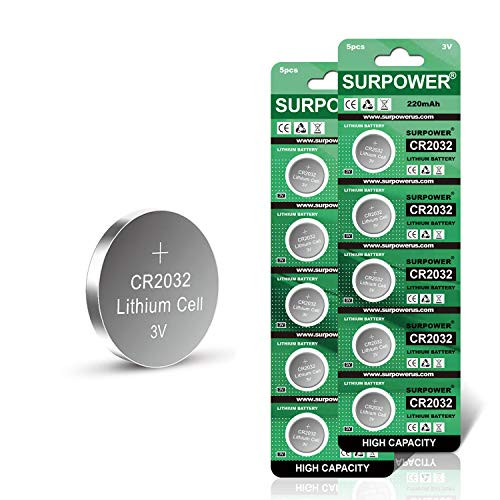 ?5-Year Warranty? SURPOWER CR2032 3V Lithium Battery ECR2032 2032 Batteries for Key Fob Remote,Tile Key Finder,Scale,LED Candles,Wireless Doorbell-10 Pack