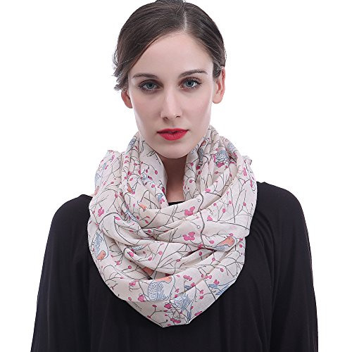 Lina  and  Lily Birds Print Women's Infinity Scarf Lightweight (Robin birds - beige)