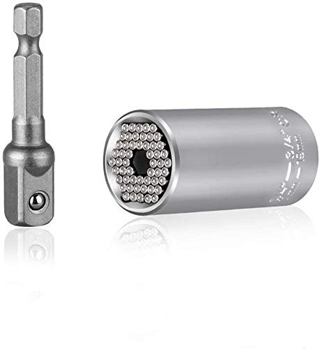 Universal Socket Wrench Set, Multi Functional Sockets Set Ratchet Power Drill Bit Wrench 1/4 inch-3/4 inch (7mm-19mm), Professional Repair Tools Gift for Men, Father/Dad, Husband, DIY Handyman - Silver