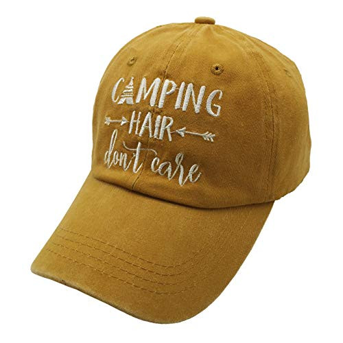Waldeal Women's Embroidered Camping Hair Don't Care Distressed Dad Hat Washed Cap Yellow Waldeal Women's Embroidered Camping Hair Don't Care Distressed Dad Hat Washed Cap Yellow