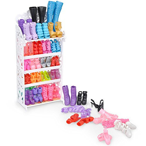 E-TING Doll Shoes Rack Shoes Shelf Accessory with 20 Pairs High Heel Shoes Boots for Girl Doll Playset Accessories E-TING Doll Shoes Rack Shoes Shelf Accessory with 20 Pairs High Heel Shoes Boots for Girl Doll Playset Accessories