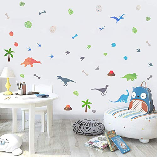 Creative Dinosaur Wall Decals Watercolor Dinosaurs Wall Stickers Colorful Dinosaur Wall Decal for Baby Nursery Boys Bedroom Decor