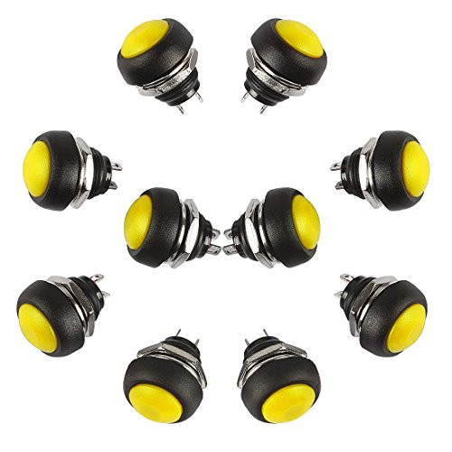 PP-NEST 10 Pieces 12mm Waterproof Push Button Momentary On Off Switch ANKG-01 (Yellow)