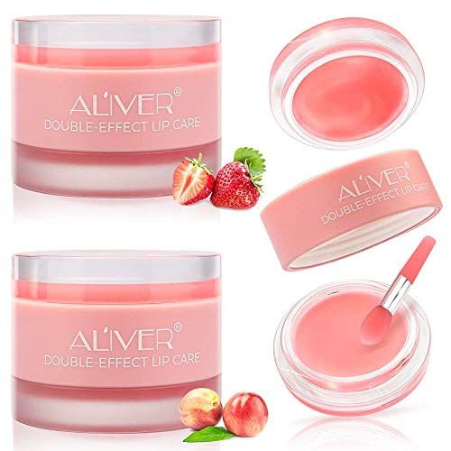 Lips Scrub Lip Balm, Lip Sleeping Mask Sugar Gentle Exfoliation Lip Treatment, Lip Moisturizer  and  Conditioner for Restore, Hydrate  and  Plump Dry, Chapped Lips, Peeling Lips (Peach Strawberry)