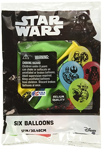 Qualatex 10574 Officially Licensed Star Wars 12-Inch Latex Balloons, 6-Count, Assorted Colors