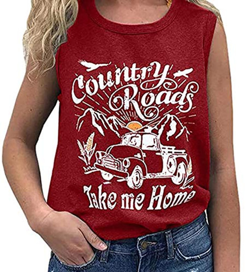 Tank Tops Women Cute Letter Print T Shirts Funny Graphic Workout Tees Athletic Shirts Summer Casual T-Shirt (Red, M)