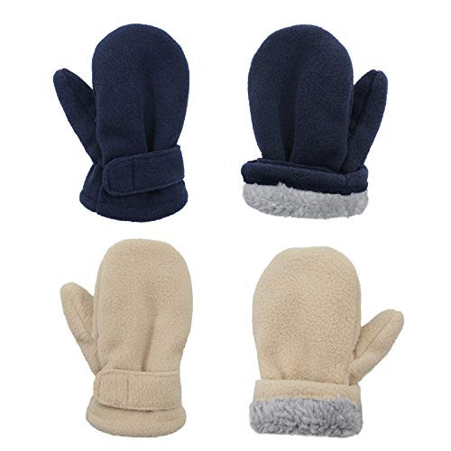 Zando Toddler Mittens Winter Warm Baby Mittens Baby Girl Baby Boy Mittens Lined Fleece Gloves Toddler Gloves 2 Pairs Snow Gloves Ski Gloves Unisex Navy  and  Beige 2-4T