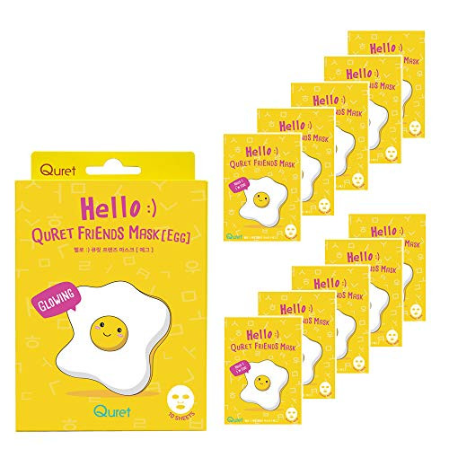 QURET Friends Face Facial Sheet Mask Pack Egg (10ea Set), Korean Skincare, Moisturizing for Dry Skin, Good Skincare Gift package, Bamboo Sheet QURET Friends Face Facial Sheet Mask Pack Egg (10ea Set), Korean Skincare, Moisturizing for Dry Skin, Good Skincare Gift package, Bamboo Sheet