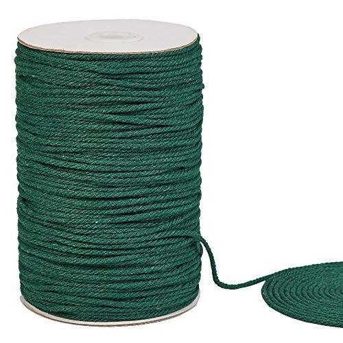 SUNTQ Macrame Cord 3mm x 240Yards, Polyester Cotton Macrame Rope, 3 Strand Twisted Cord for Wall Hanging, Plant Hangers, Crafts, Knitting, Decorative Projects, Soft Undyed Cotton Rope(Dark Green)