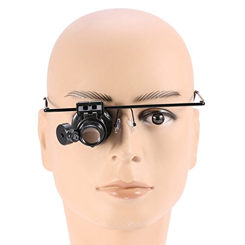 Eye Glasses Magnifier, 20X Magnifier Mirror Magnifying Eye Glasses Loupe Lens Jeweler Watch Repair with LED Lights