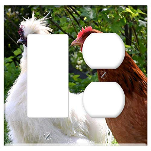 2-Gang, Rocker/GFCI Outlet Combination Wall Plate Cover - Cock The Hen Chicken Village Bird Pen Animal 2-Gang, Rocker/GFCI Outlet Combination Wall Plate Cover - Cock The Hen Chicken Village Bird Pen Animal