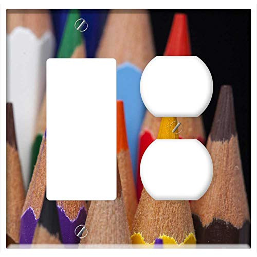 2-Gang, Rocker/GFCI Outlet Combination Wall Plate Cover - Pen Color Pencil To Write Notebook Page Article