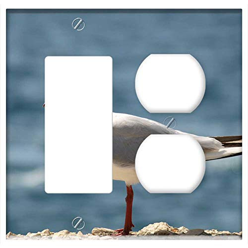 2-Gang, Rocker/GFCI Outlet Combination Wall Plate Cover - Nature Summer The Sun Seagull Bird Animals Pen