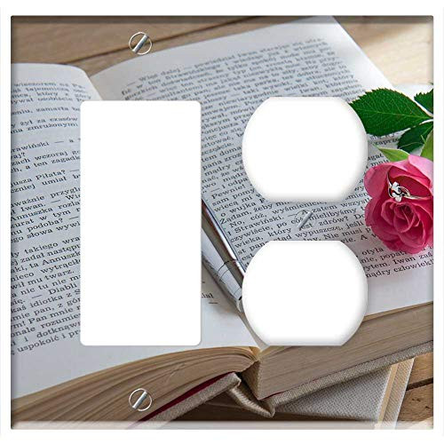 2-Gang, Rocker/GFCI Outlet Combination Wall Plate Cover - Book Rose Pen Ring Love Romantic Love Story 2-Gang, Rocker/GFCI Outlet Combination Wall Plate Cover - Book Rose Pen Ring Love Romantic Love Story