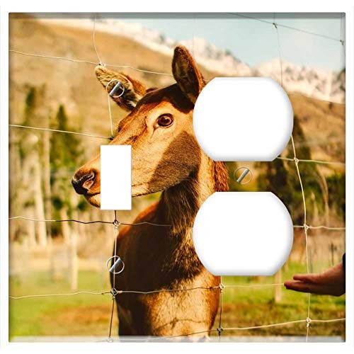 2-Gang, Toggle Outlet Combination Wall Plate Cover - Deer Pen Enclosure Wildlife Animal Mountains Cute