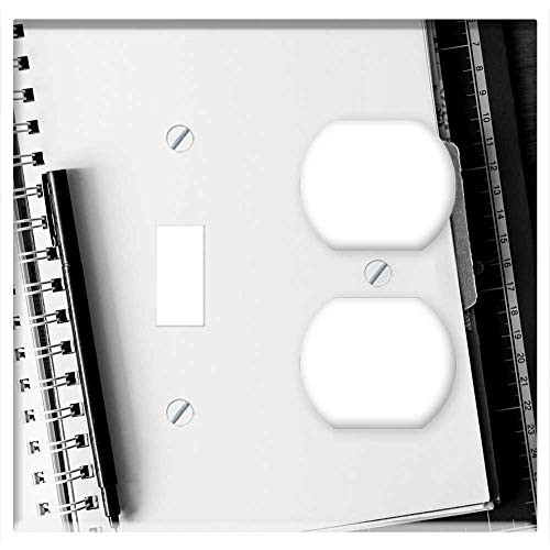 2-Gang, Toggle Outlet Combination Wall Plate Cover - Notebook Pen Table Blank Desk Paper Note White 1