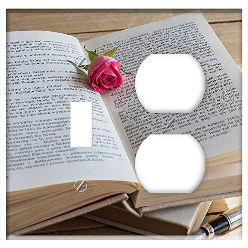 2-Gang, Toggle Outlet Combination Wall Plate Cover - Book Rose Pen Romantic Love Story Old Book 2-Gang, Toggle Outlet Combination Wall Plate Cover - Book Rose Pen Romantic Love Story Old Book