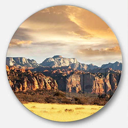 Designart Zion National Park Utah USA Landscape Circle Wall Art- Disc of 23 23X23-Disc of 23 inch, Yellow