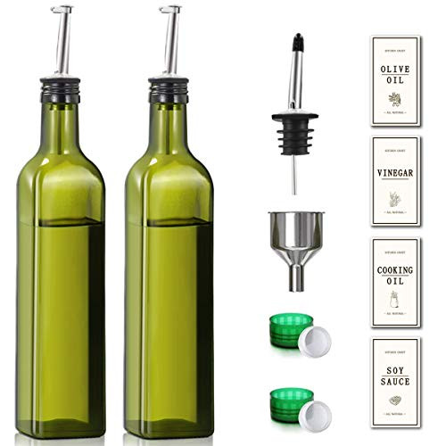 GMISUN Olive Oil Dispenser Bottle, 17oz Oil Dispenser Bottle for Kitchen, Dark Green Oil and Vinegar Dispenser Set, Glass Olive Oil Bottle with Preprinted Labels,Pourers and Funnel - 2 Pack GMISUN Olive Oil Dispenser Bottle, 17oz Oil Dispenser Bottle for Kitchen, Dark Green Oil and Vinegar Dispenser Set, Glass Olive Oil Bottle with Preprinted Labels,Pourers and Funnel - 2 Pack